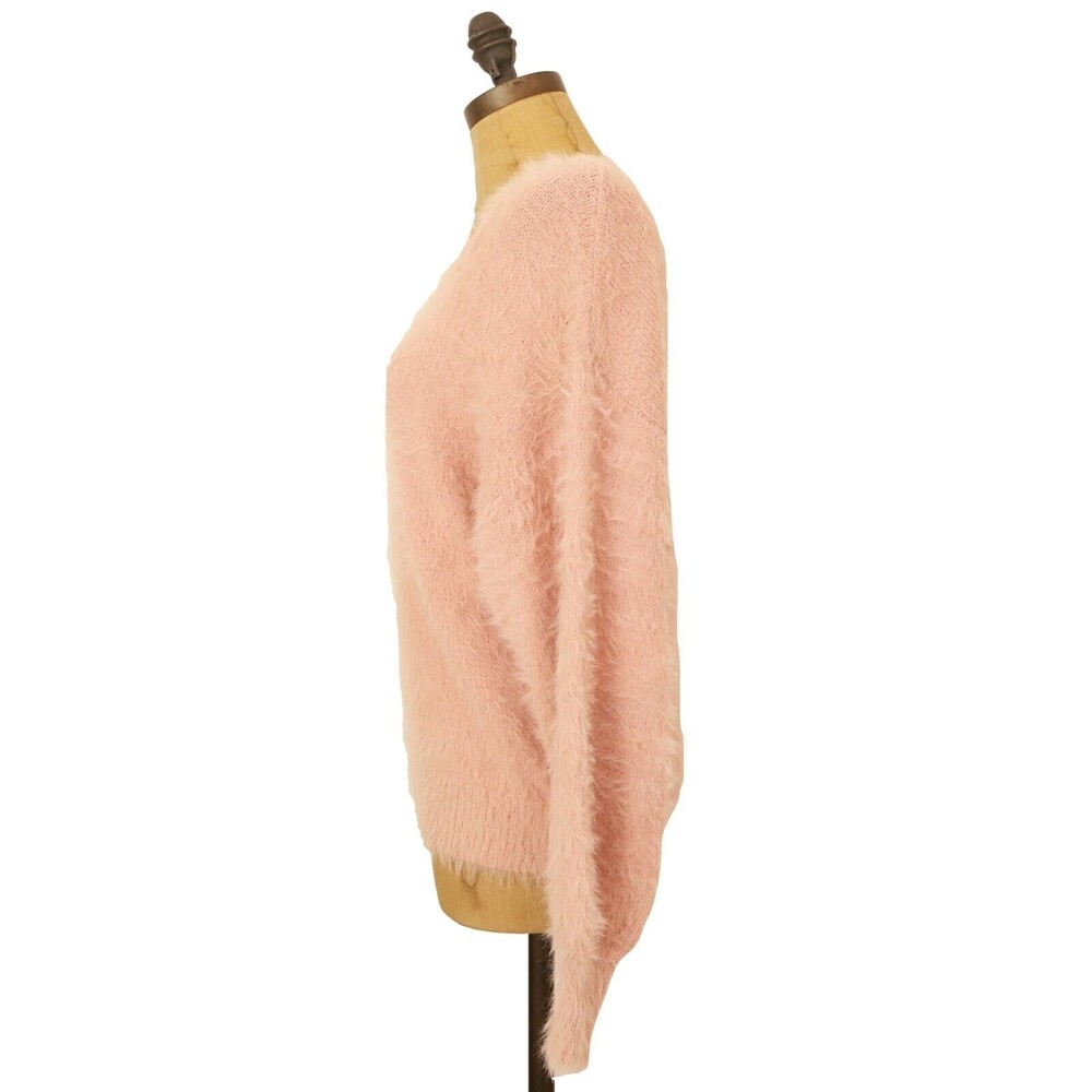 London Kaye Faux Fur Sweater XS Shaggy Pink Long Sleeve Top Scoop Neck NWT B86 - Picture 4 of 5